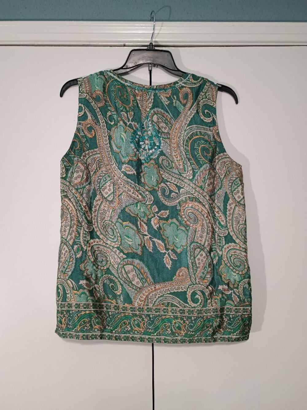 Natura Portugal Teal Paisley Embroidered Boho Sleeveless Blouse XS - Picture 3 of 11